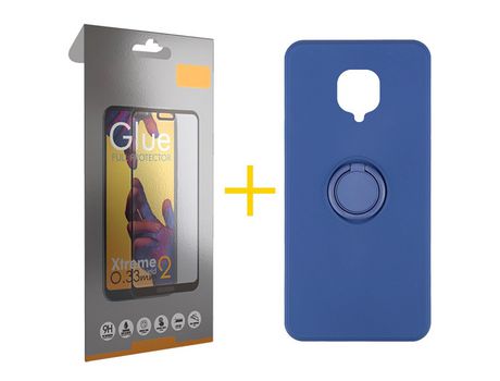 Pack 1 Película Full + Funda SKYHE por Xiaomi Redmi Note 9S Gel O-Ring Azul