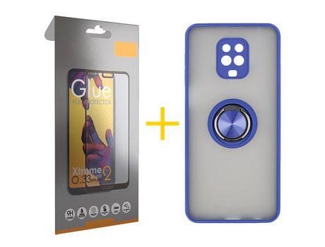 Pack 1 Película Full + Funda SKYHE por Xiaomi Redmi Note 9 Pro Gel Bumper con Anillo Azul