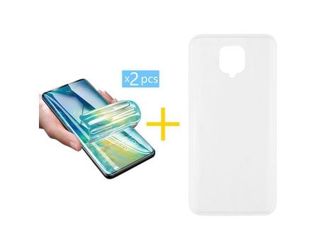 Pack 2 X Protector de Vidrio Templado Hidrogel + Funda ACCETEL para Xiaomi Redmi Note 9S Silicona Liso Transparente Clear