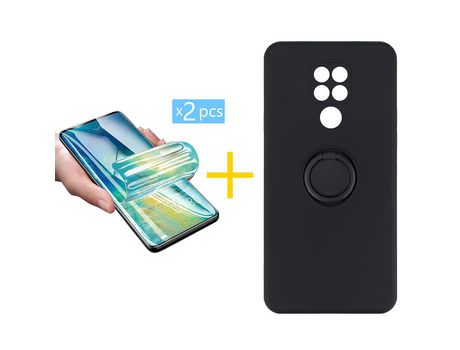 Pack 2 X Protector de Vidrio Templado Hidrogel + Funda ACCETEL para Xiaomi Redmi Note 9 Gel O-Ring Negro