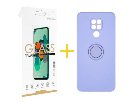Pack 1 Película 2.5D + Funda SKYHE por Xiaomi Redmi Note 9 Gel O-Ring Morado