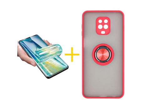 Pack 1 Película + Funda SKYHE por Xiaomi Redmi Note 9S Gel Bumper con Anillo Rojo