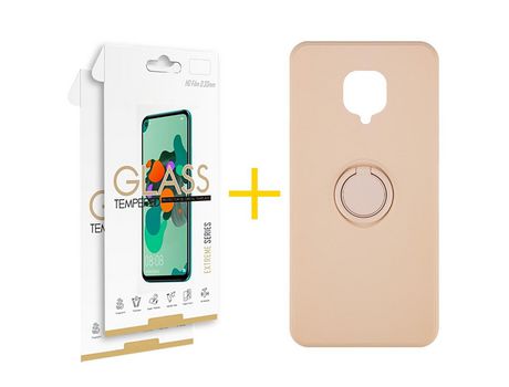 Pack 2 Películas 2.5D + Funda SKYHE por Xiaomi Redmi Note 9 Pro Gel O-Ring Rosa Pastel