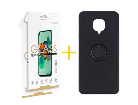 Pack 2 Películas 2.5D + Funda SKYHE por Xiaomi Redmi Note 9 Pro Gel O-Ring Negro