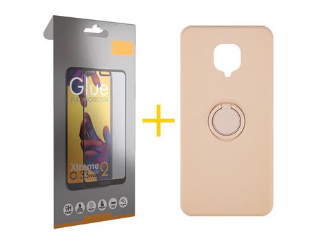 Pack 1 Película Full + Funda SKYHE por Xiaomi Redmi Note 9 Pro Gel O-Ring Rosa Pastel