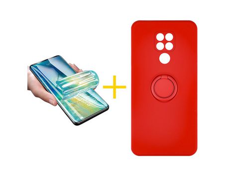 Pack 1 X Protector de Vidrio Templado Hidrogel + Funda ACCETEL para Xiaomi Redmi Note 9 Gel O-Ring Rojo