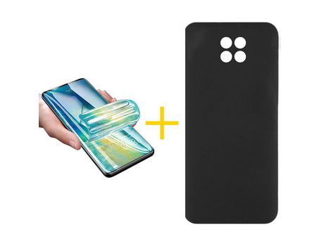 Pack 1 X Protector de Vidrio Templado Hidrogel + Funda ACCETEL para Xiaomi Redmi Note 9T Silicona Líquida Negro