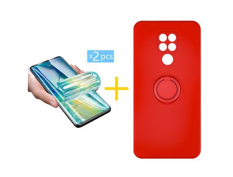 Pack 2 X Protector de Vidrio Templado Hidrogel + Funda ACCETEL para Xiaomi Redmi Note 9 Gel O-Ring Rojo