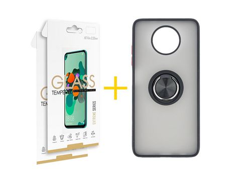 Pack 2 Películas 2.5D + Funda SKYHE por Xiaomi Redmi Note 9T Gel Bumper con Anillo Negro