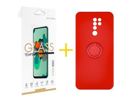 Pack 1 Película 2.5D + Funda SKYHE por Xiaomi Redmi 9 Gel O-Ring Rojo
