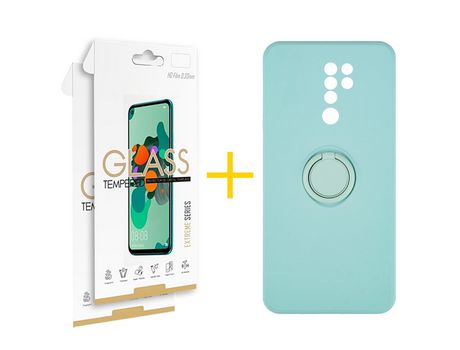 Pack 2 Películas 2.5D + Funda SKYHE por Xiaomi Redmi 9 Gel O-Ring Verde-Auga