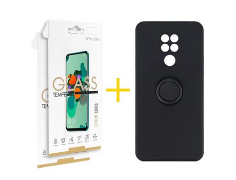 Pack 2 Películas 2.5D + Funda SKYHE por Xiaomi Redmi Note 9 Gel O-Ring Negro