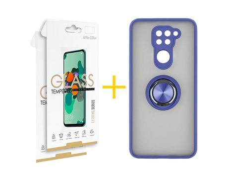Pack 2 Películas 2.5D + Funda SKYHE por Xiaomi Redmi Note 9 Gel Bumper con Anillo Azul