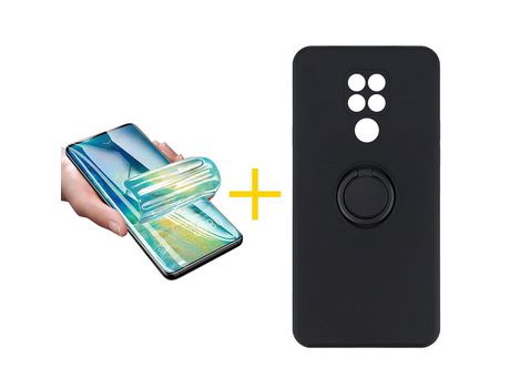Pack 1 X Protector de Vidrio Templado Hidrogel + Funda ACCETEL para Xiaomi Redmi Note 9 Gel O-Ring Negro