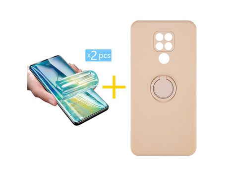 Pack 2 X Protector de Vidrio Templado Hidrogel + Funda ACCETEL para Xiaomi Redmi Note 9 Gel O-Ring Rosa Pastel