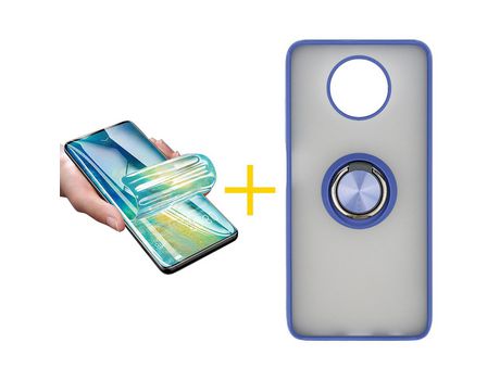 Pack 1 X Protector de Vidrio Templado Hidrogel + Funda ACCETEL para Xiaomi Redmi Note 9T Gel Bumper con Anillo Azul