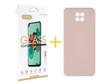 Pack 1 X Protector de Vidrio Templado 2.5D + Funda ACCETEL para Xiaomi Redmi Note 9T Silicona Líquida Rosa