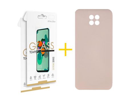 Pack 2 Películas 2.5D + Funda SKYHE por Xiaomi Redmi Note 9T Silicona Líquida Rosa