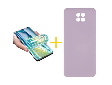 Pack 1 X Protector de Vidrio Templado Hidrogel + Funda ACCETEL para Xiaomi Redmi Note 9T Silicona Líquida Morado