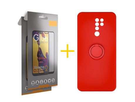 Pack 2 Películas Full + Funda SKYHE por Xiaomi Redmi 9 Gel O-Ring Rojo