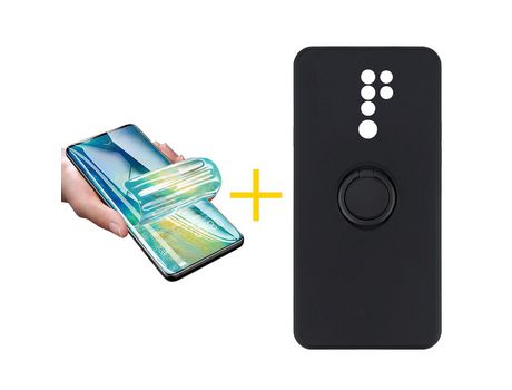 Pack 1 X Protector de Vidrio Templado Hidrogel + Funda ACCETEL para Xiaomi Redmi 9 Gel O-Ring Negro