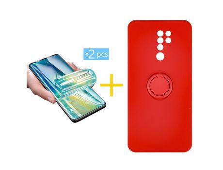 Pack 2 X Protector de Vidrio Templado Hidrogel + Funda ACCETEL para Xiaomi Redmi 9 Gel O-Ring Rojo
