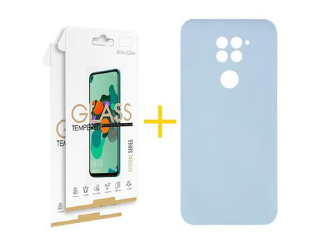 Pack 2 Películas 2.5D + Funda SKYHE por Xiaomi Redmi Note 9 Silicona Líquida Azul