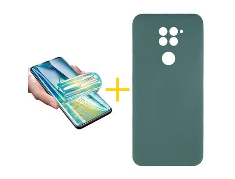 Pack 1 Película + Funda SKYHE por Xiaomi Redmi Note 9 Silicona Líquida Verde