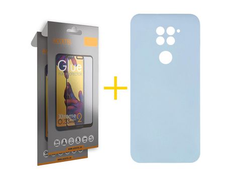 Pack 2 X Protector de Vidrio Templado Full + Funda ACCETEL para Xiaomi Redmi Note 9 Silicona Líquida Azul