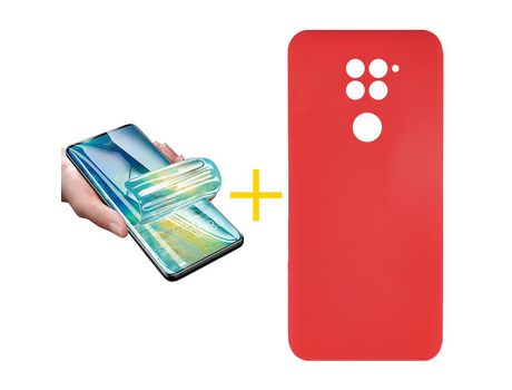 Pack 1 X Protector de Vidrio Templado Hidrogel + Funda ACCETEL para Xiaomi Redmi Note 9 Silicona Líquida Rojo