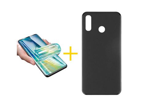 Pack 1 Película + Funda SKYHE por Huawei P Smart 2019 Silicona Liso Negro