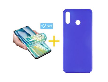 Pack 2 Películas + Funda SKYHE por Huawei P Smart 2019 Silicona Liso Azul