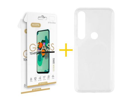 Pack 2 X Protector de Vidrio Templado 2.5D + Funda ACCETEL para Huawei P Smart 2019 Silicona Líquida Transparente Clear