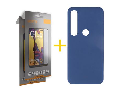 Pack 2 X Protector de Vidrio Templado Full + Funda ACCETEL para Huawei P Smart 2019 Silicona Líquida Azul