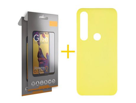 Pack 2 Películas Full + Funda SKYHE por Huawei P Smart 2019 Silicona Líquida Amarillo