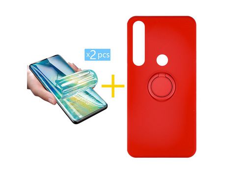Pack 2 Películas + Funda SKYHE por Huawei P Smart 2019 Gel O-Ring Rojo