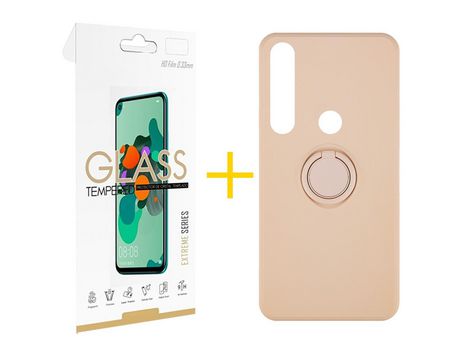 Pack 1 Película 2.5D + Funda SKYHE por Huawei P Smart 2019 Gel O-Ring Rosa Pastel