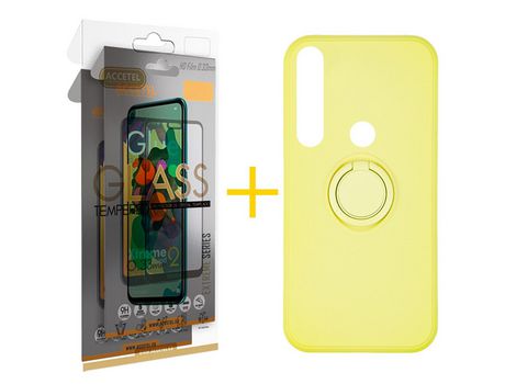 Pack 1 X Protector de Vidrio Templado 2.5D + Funda ACCETEL para Huawei P Smart 2019 Gel O-Ring Amarillo