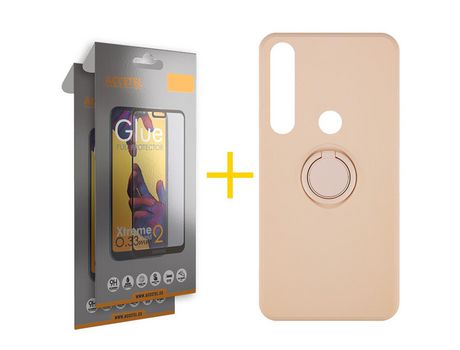 Pack 2 X Protector de Vidrio Templado Full + Funda ACCETEL para Huawei P Smart 2019 Gel O-Ring Rosa Pastel