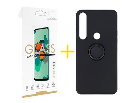 Pack 1 Película 2.5D + Funda SKYHE por Huawei P Smart 2019 Gel O-Ring Negro