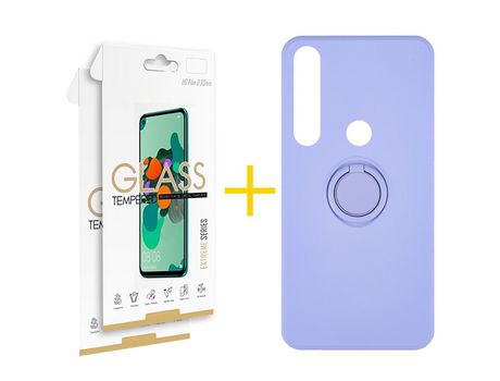 Pack 2 Películas 2.5D + Funda SKYHE por Huawei P Smart 2019 Gel O-Ring Morado
