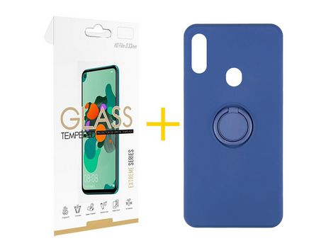 Pack 1 Película 2.5D + Funda SKYHE por Samsung Galaxy A20s Gel O-Ring Azul
