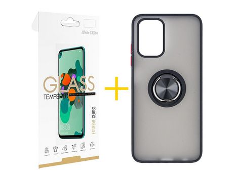 Pack 1 Película 2.5D + Funda SKYHE por Xiaomi Redmi Note 10S Gel Bumper con Anillo Negro