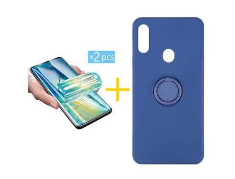 Pack 2 Películas + Funda SKYHE por Samsung Galaxy A20s Gel O-Ring Azul