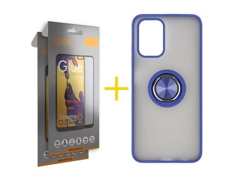 Pack 2 X Protector de Vidrio Templado Full + Funda ACCETEL para Xiaomi Redmi Note 10S Gel Bumper con Anillo Azul