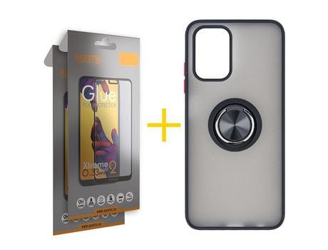 Pack 2 X Protector de Vidrio Templado Full + Funda ACCETEL para Xiaomi Redmi Note 10S Gel Bumper con Anillo Negro