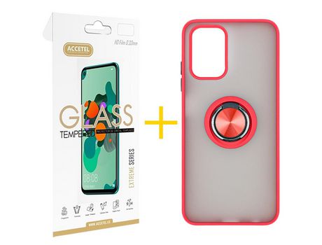 Pack 1 X Protector de Vidrio Templado 2.5D + Funda ACCETEL para Xiaomi Redmi Note 10S Gel Bumper con Anillo Rojo