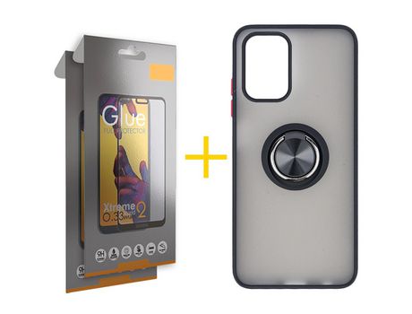 Pack 2 Películas Full + Funda SKYHE por Xiaomi Redmi Note 10S Gel Bumper con Anillo Negro