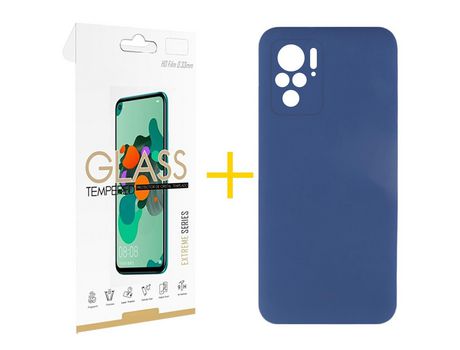 Pack 1 Película 2.5D + Funda SKYHE por Xiaomi Redmi Note 10 Pro Silicona Líquida Azul