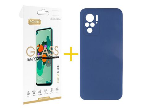 Pack 1 X Protector de Vidrio Templado 2.5D + Funda ACCETEL para Xiaomi Redmi Note 10 Pro Silicona Líquida Azul